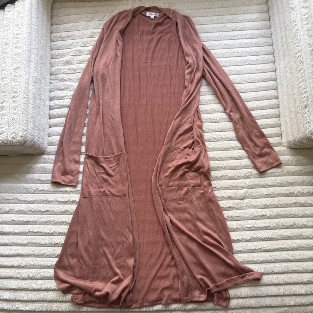 Skylar & Jade Women's L Rose Long Open Front Cardigan Duster Pockets Side Slits